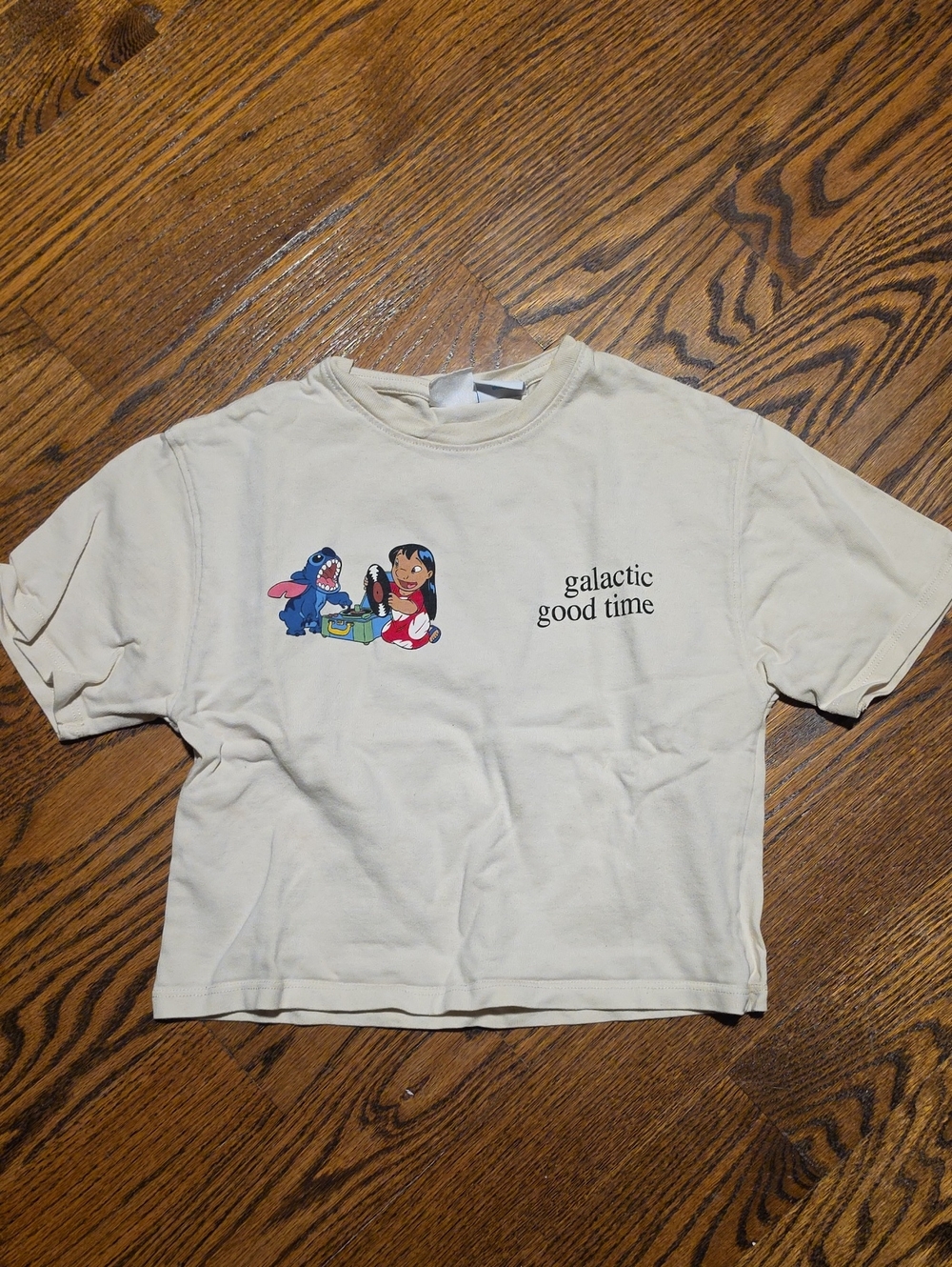Zara X Disney Cream Lilo & Stitch 'Galactic Good Time' Graphic Tee